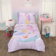 Mermaid Toddlers Bedset Parents Choice New Purple Sea Comforter Sheet Fitted PC