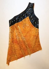 Dansco - Girl's Size LC Orange Velvet  Black Faux Leather Studded Dance Top