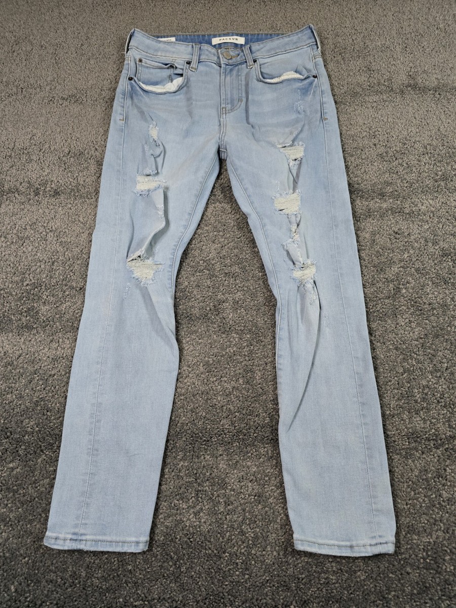 PacSun Slim Taper Jeans Mens 29x30 Tag Light Blue Distressed