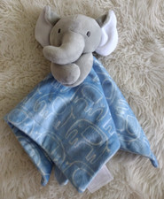 Baby Essentials Gray  Blue Allover Elephant Print Lovey Minky Security Blanket