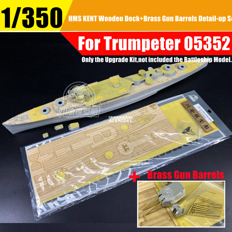 1/350 HMS Kent Wooden Deck+Chain/Metal Gun Barrels Detail-up for Trumpeter 05352