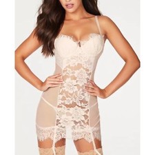 Frederick's of Hollywood Stephanie Eyelash Lace Chemise G-String Garters S