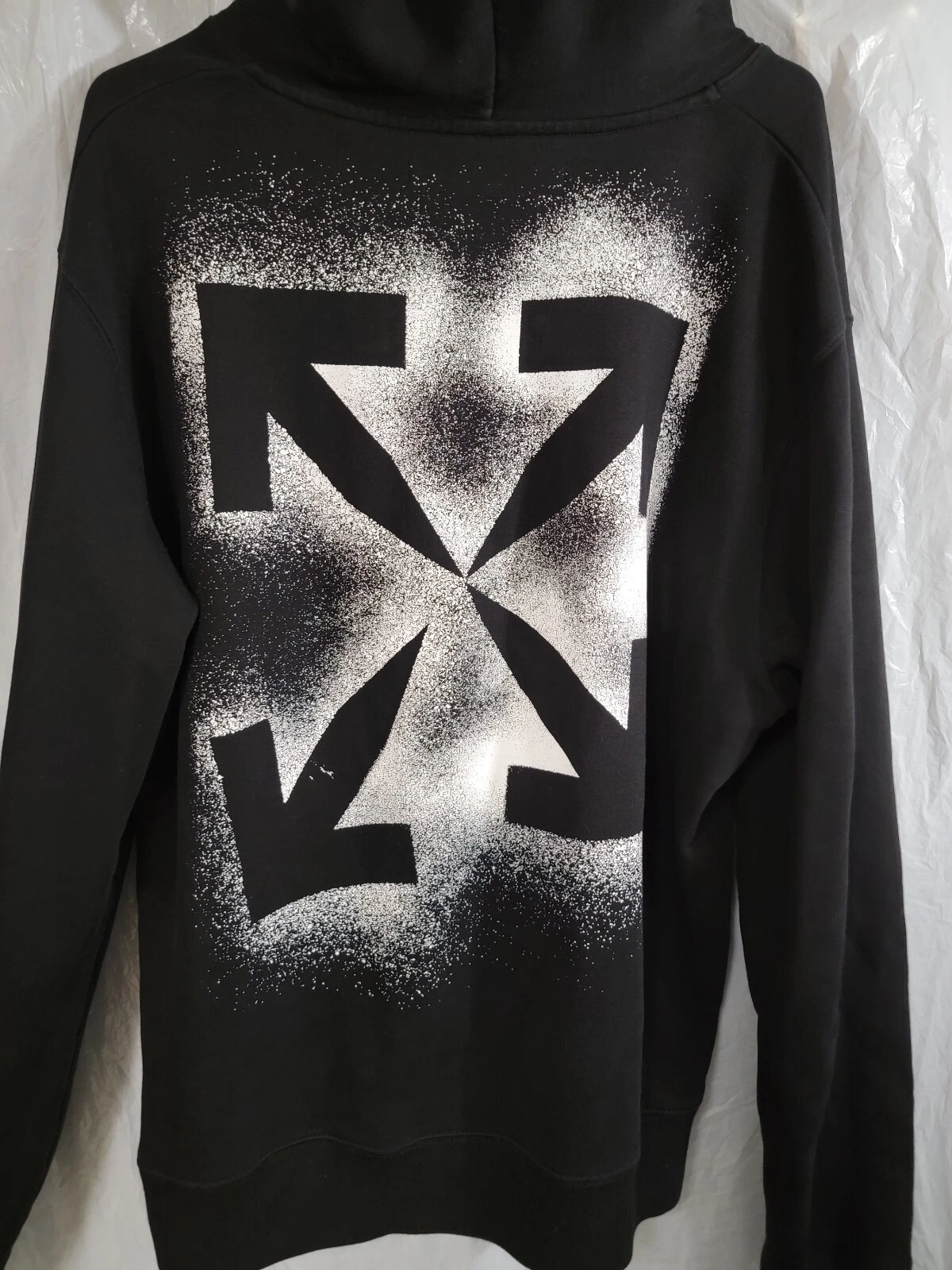 OFF WHITE Felpa con cappuccio pullover da uomo bianca nera bianca freccia con vernice spray taglia XL