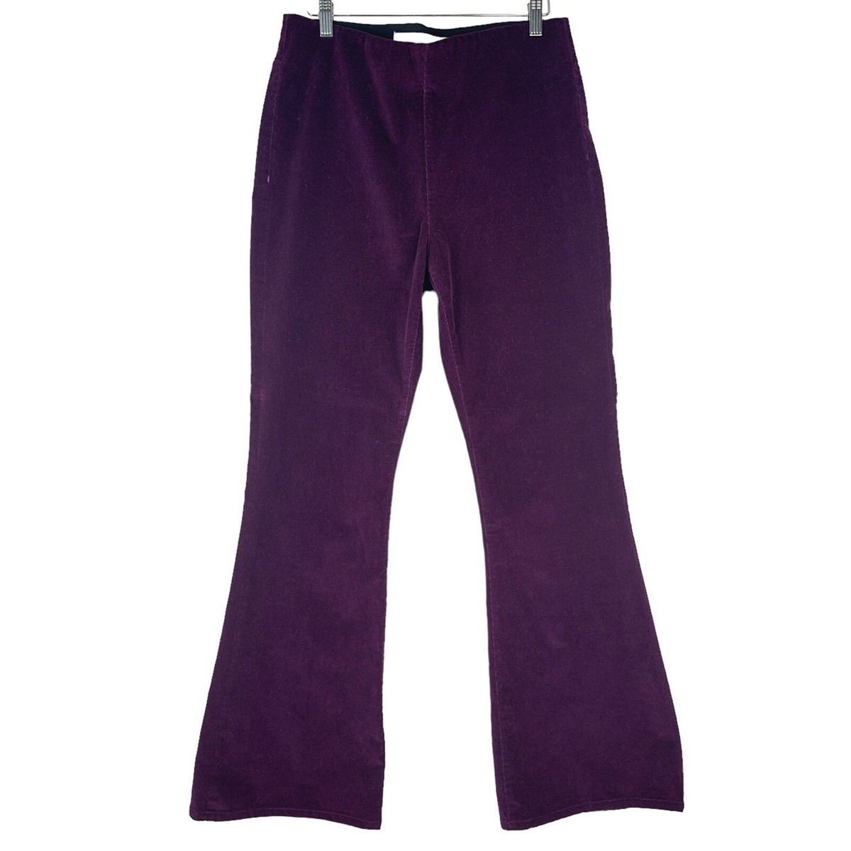 Soft Surroundings Corduroy Pants Purple Sz Medium 32x31 Flared Leg Pull On  Retro