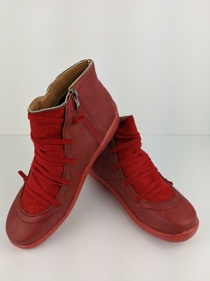 red leather flat ankle boots