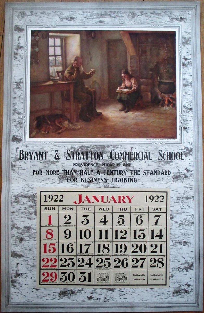 Providence, RI 1922 Advertising Calendar/16x25 Poster: Business College /  School | eBay