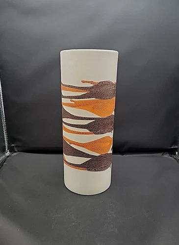 Haeger Pottery Earth Wrap Cylinder Vase 10" Tall Brown Earth Tones Vintage READ