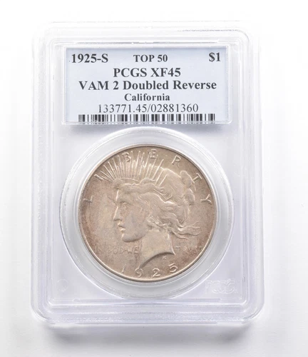 1925-S Peace Silver $1 VAM 2 Doubled Reverse California Top 50 XF45 PCGS *2622