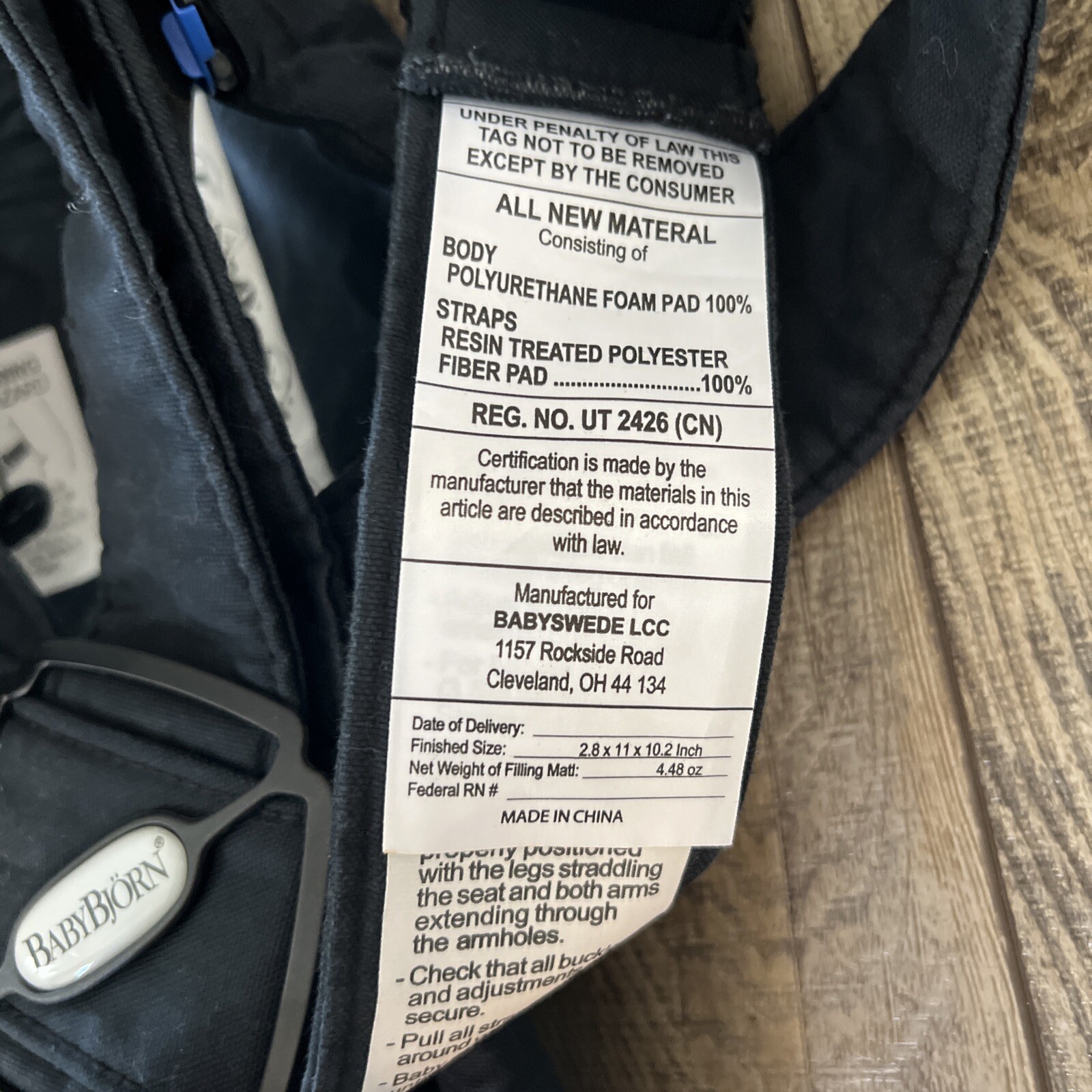 BABY BJORN Baby Carrier Original Black Cotton Newborn 8-25 lbs