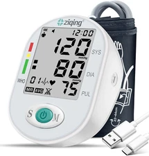 Ziqing Digital Blood Pressure Monitor Upper Arm with Pulse Rate White US