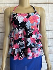 ISLAND ESCAPE Women Floral Tropical Ruffled Tummy Thinner Tankini Top Size 10