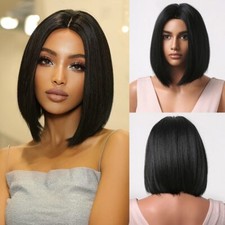 Short Straight Bob Wigs Natural Hair Middle Part Heat Resistant Synthetic Wigs