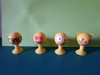 4  Aldi Emoji Sammelfiguren 2019 Nerdy, Sue Sweet, Craizy und Kitty Cat gebr.