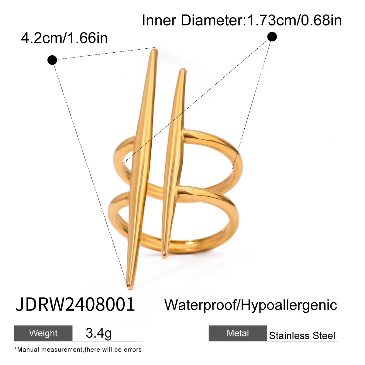 Abstract Ring Double Bar Gold Statement Contemporary Exaggerate Modern Geometric