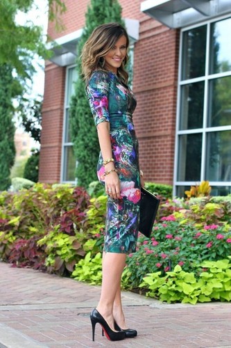 TED BAKER London 1 uk 8 PEACOCK print Midi Bodycon Sheath Dress sexy Classy - Picture 2 of 13
