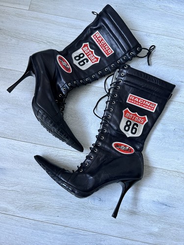 Nana Motors Black Vintage high heels Lacing Sexy Boots Size 40 - Bild 4 von 13