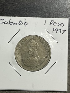 Un 1 Peso 1977 Colombia Coin Simon Bolivar Large Date