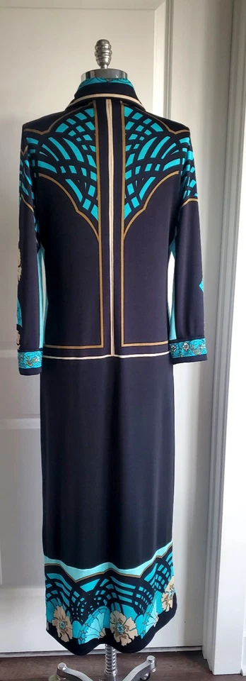 Vestido Vintage Paganne by Gene Berk Negro Turquesa Abertura Lateral Manga Larga Cremallera Años 70 Foto 3 de 4