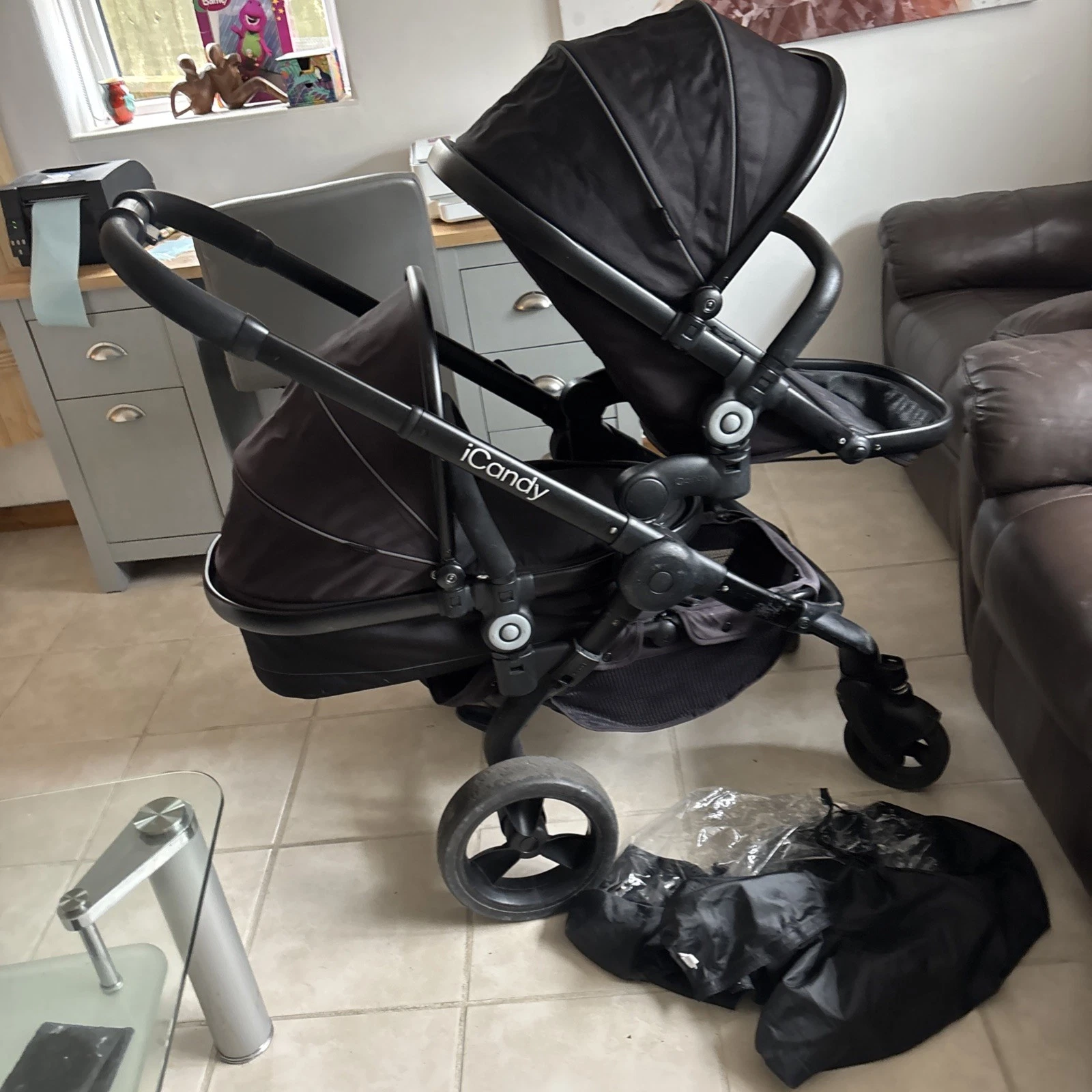 iCandy Peach jet Double Twin Pushchair, main seat and blossom cot And Seat.