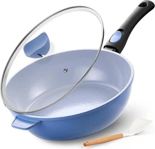 Ceramic Nonstick Deep Frying Pan 11Inch Nonstick 4Qt Saute Pan with Helper Ha...