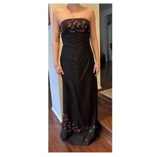 VTG NICOLE MILLER Black Strapless Maxi Dress Beaded Sequin Floral 6 Prom 90's