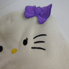 Hello Kitty Beanie Knit Hat One size Fits All White With Purple Bows