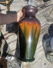 LARGE 14" VINTAGE MAJOLICA GLAZE GOLD METALLIC LAVA ART POTTERY VASE — photo 1