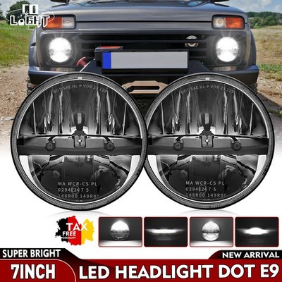 Für Lada Niva H6024 7 Zoll LED Scheinwerfer Rund High Low Beam E24 E-Geprüft X2
