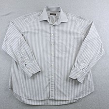 Canali Dress Shirt Mens 17 43 Gray White Striped Cotton Made Italy Spread Collar