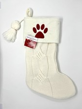 St. Nicholas Square Faux-Fur Paw Print Cat Dog Knit Christmas Stocking Holiday