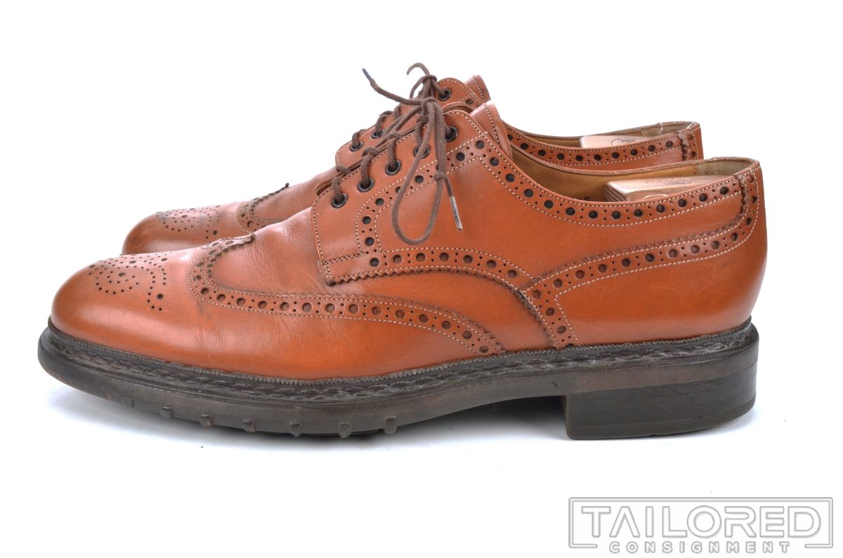 SANTONI Solid Brown Pebble Grain Full Brogue Derb… - image 4