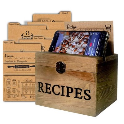 Rustic Wood Recipe Box 70 Cards Dividers, Write In Organizer Set Anti-Slip Gift