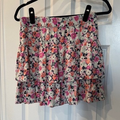 Universal Thread Floral Tiered Mini Skirt Size Small Pink Boho