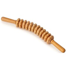 Wooden Massage Roller Stick, 12-axis curved design with ergonomic handle