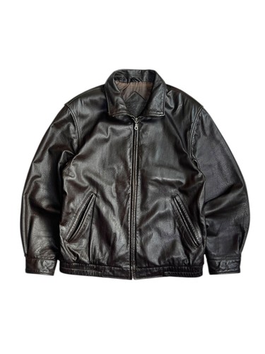 Vintage Brown Leather Jacket Mens 90s Classic Minimalist Zip - Image 1