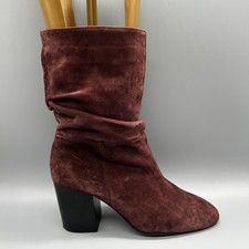 River Island Mid Calf Boots Plum Brown Leather Suede Pull On Womens Uk 6