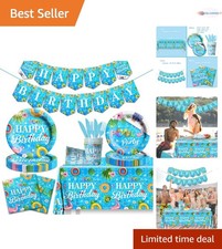 Pool Party Supplies Set 42pcs Summer Beach Disposable Plates Cups Tablecloth