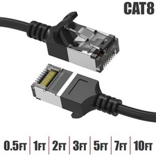 0.5-10FT Cat8 RJ45 Network LAN Ethernet Slim U/FTP Patch Cable Cord 30AWG Black