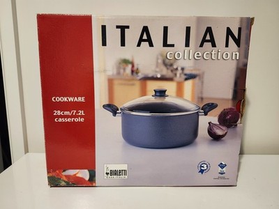 Brandneu Bialetti 28cm 7,2L Große Auflaufform Suppentopf Grau Antihaft Deckel