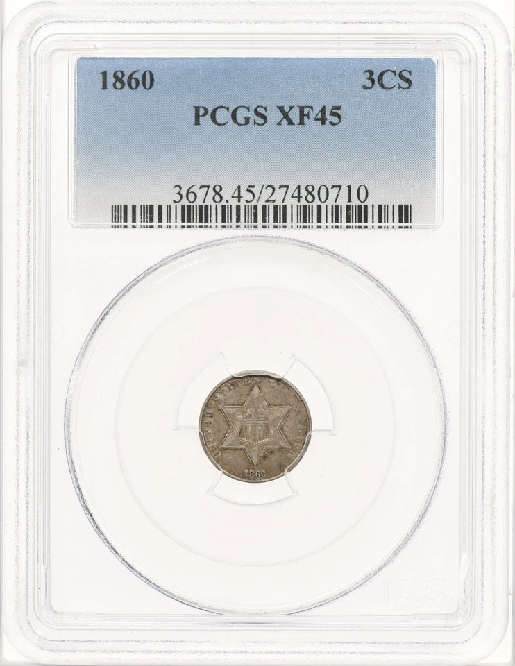 1860 3CS PCGS XF45 Three Cent Silver - Image 4 of 4