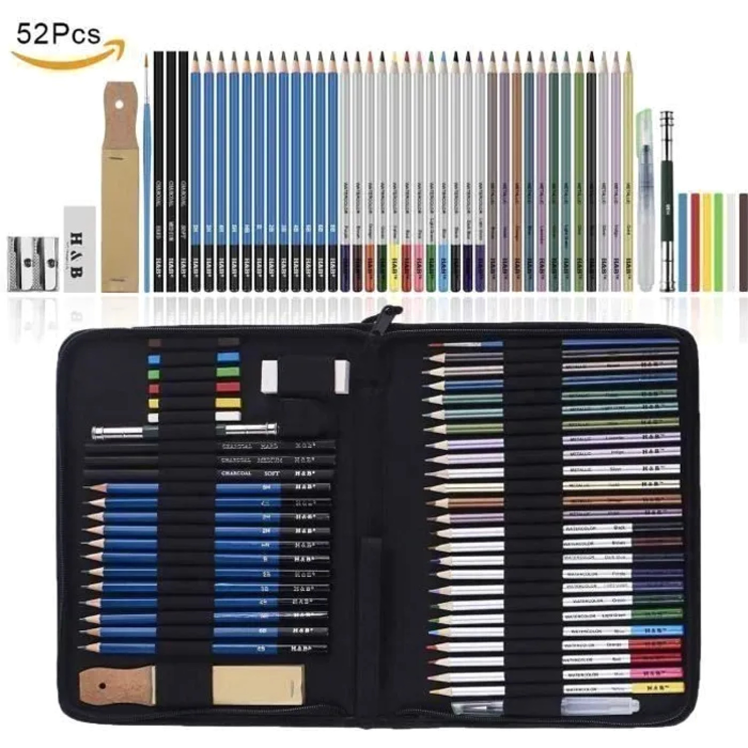 Set de dessin pro 52 pièces crayons aquarelle et fusains de haute densité pour artiste