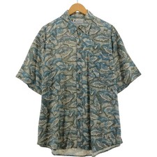 Used Columbia fish print short-sleeved rayon shirt size L men's 