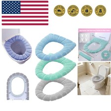 Bathroom Soft Thicker Warmer Stretchable Washable Cloth Toilet Seat Cover Pad...