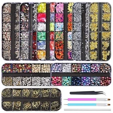 Nail Rhinestones Gems Diamonds Crystals Sequins Kit with Tweezers and Pens