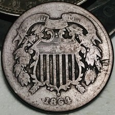 1864 Two Cent Piece 2C Civil War Date Large Motto US Copper Coin CC29067