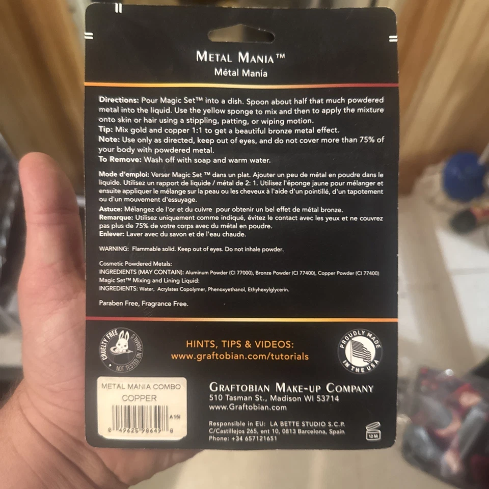 COMBO/KIT_COBRE MAQUILLAJE TEATRAL EN POLVO MANÍA METAL COSMÉTICO GRAFTOBIAN NUEVO. Foto 2 de 2