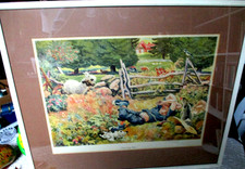 Print Litho Nursery Rhyme BOY BLUE Feodor Rojankovsky FRAMED / Glass 23x19 frame