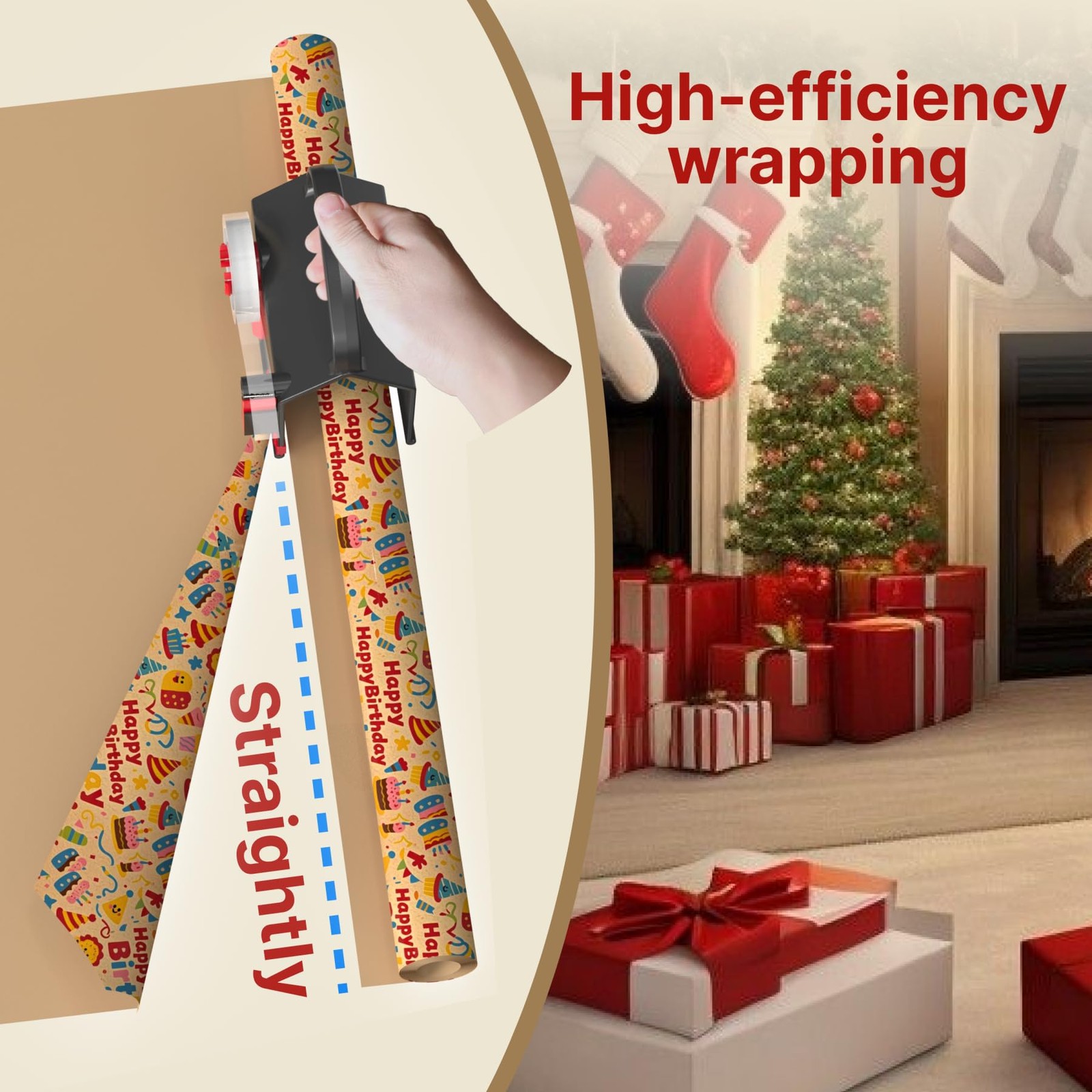 Upgrade 2 Pack Wrapping Paper Cutter &Tape Dispenser Dual Use, Gift Wrap Cutt...