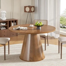 Round Dining Table for 4, Farmhouse Fluted Dining Kitchen Table