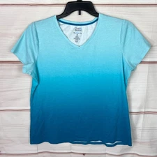 Croft & Barrow Top Womens XXL Teal Ombre T-Shirt V-Neck Short Sleeve Classic Tee
